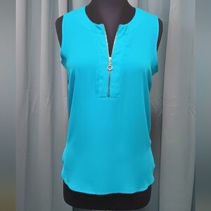 Zac & Rachel Turquoise Sleeveless Blouse with Gold Zipper